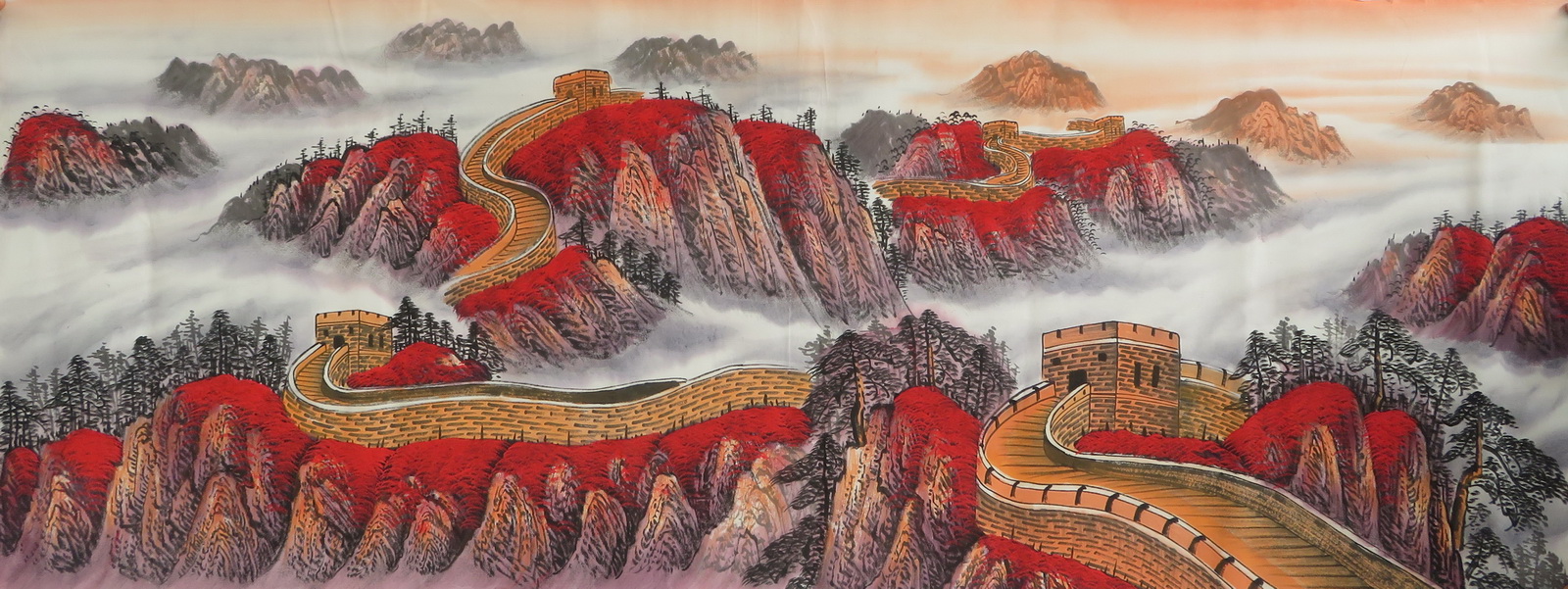 手绘特价六尺挂画万里长城装饰客厅山水国画靠山国画