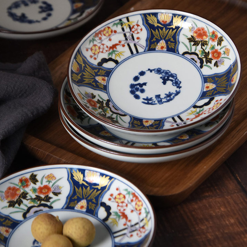 宫廷贴花小盘波佐见烧日式圆形陶瓷平盘家用复古碟