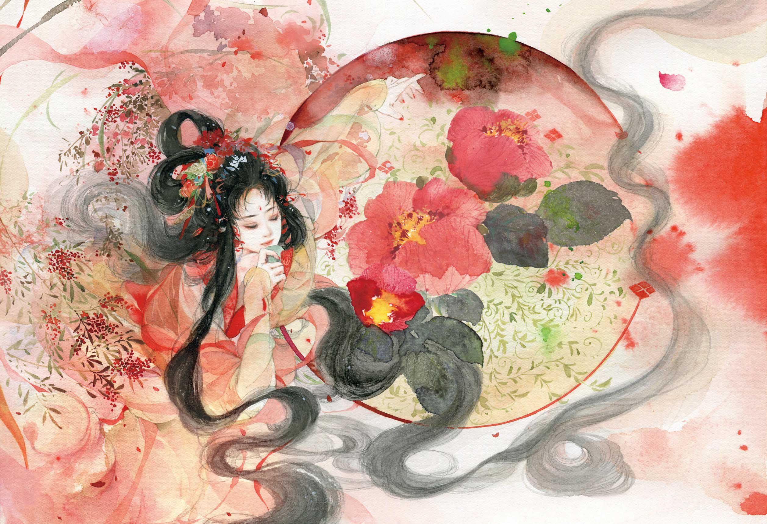 正版 锦瑟 手绘水墨插画集 呀呀 古风画集临摹画册 天闻角川绘本 《唯