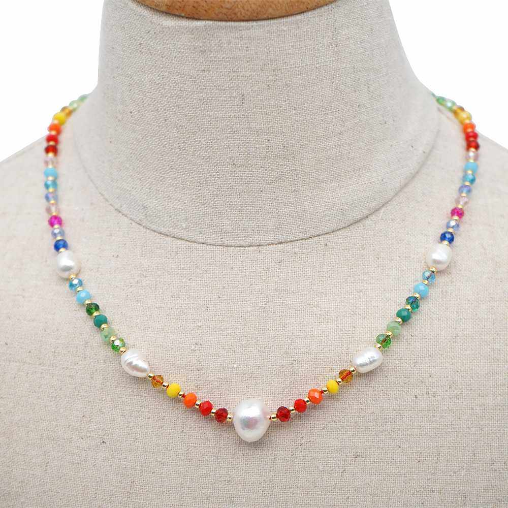 欧美明亮彩虹配色pearls天然巴洛克淡水珍珠彩色项链
