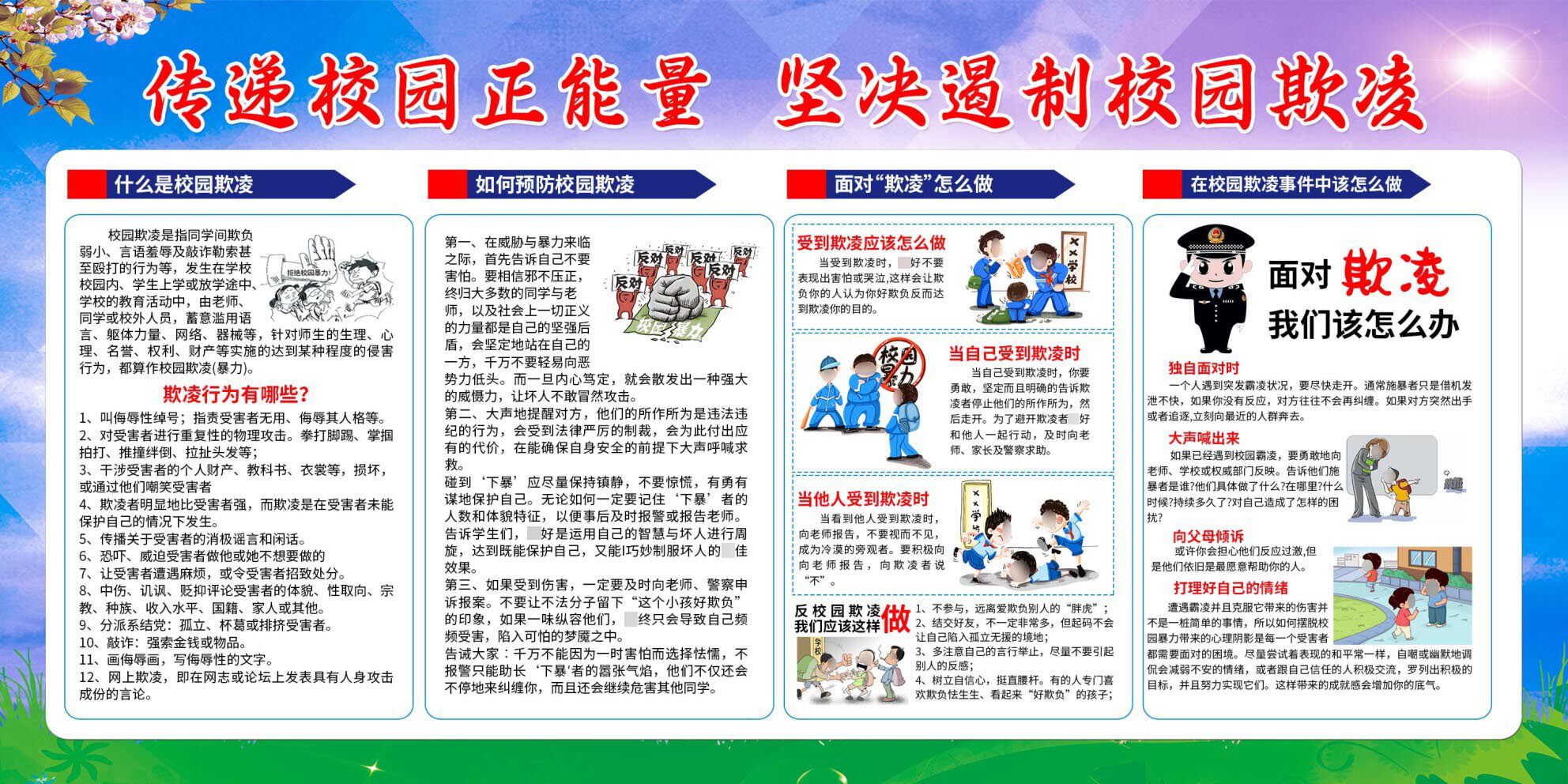 校园传递正能量遏制欺凌教育宣传栏海报定印印制摆件