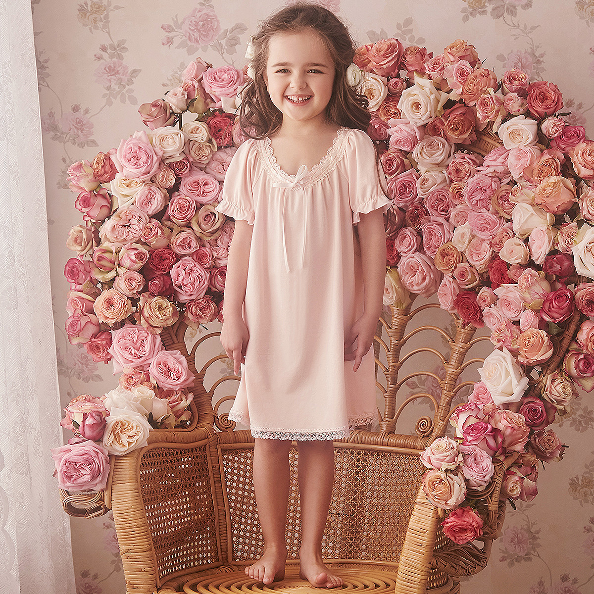 纯棉短袖 宝宝亲子母女睡衣 rosetree女童睡裙夏季 儿童公主睡裙薄款