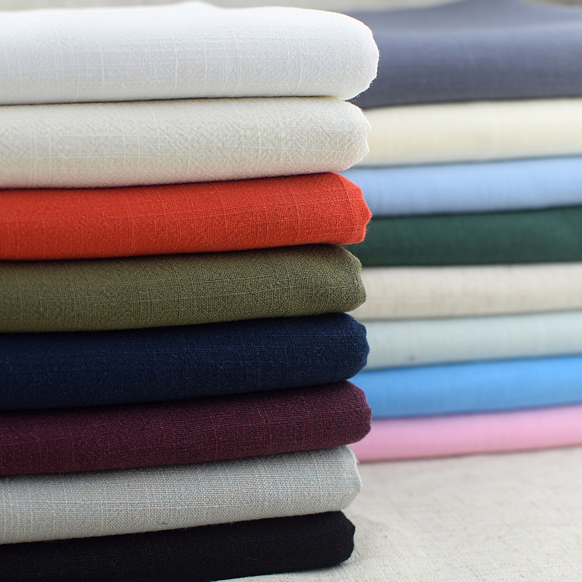 棉麻布料竹节麻棉纯色民族服装中国风中厚洗面料海绵垫