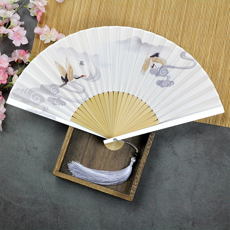 扇子中国国风国潮古风折扇国画7寸白色古典扇子