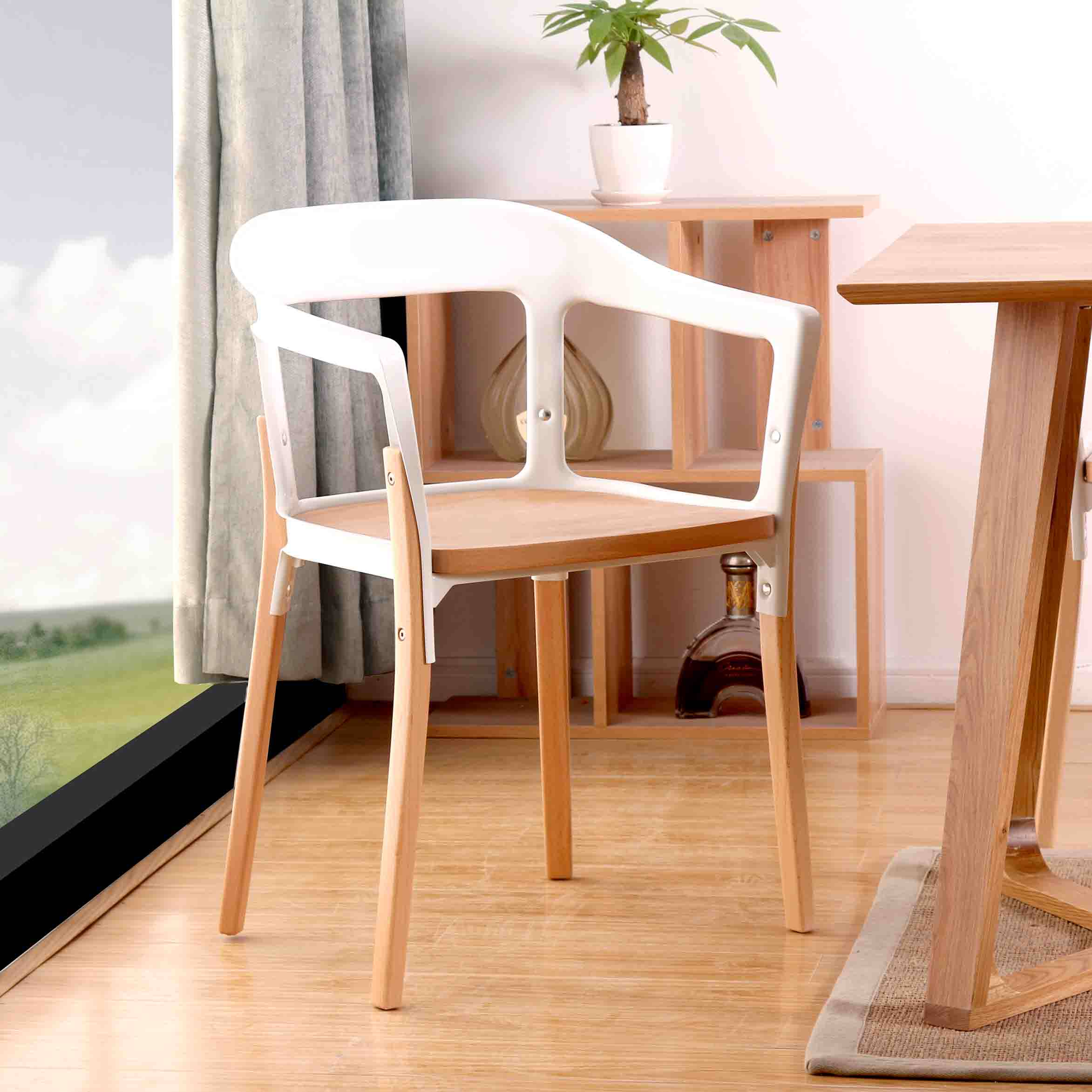 北欧简约实木金属时尚扶手餐椅创意休闲椅经典餐椅