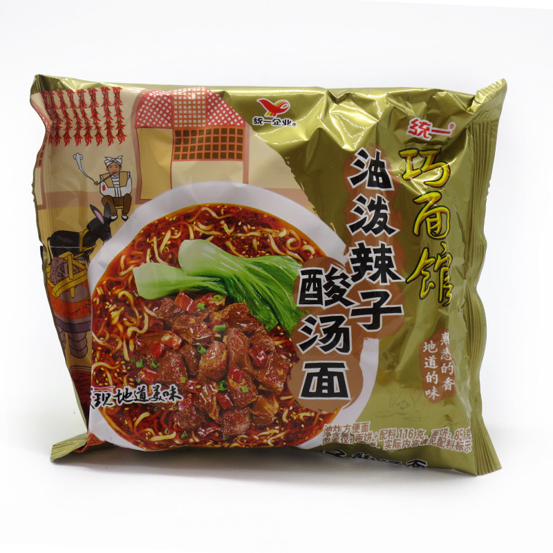 整箱24袋可混搭统一巧面馆油泼辣子酸汤面袋装方便面泡面116g