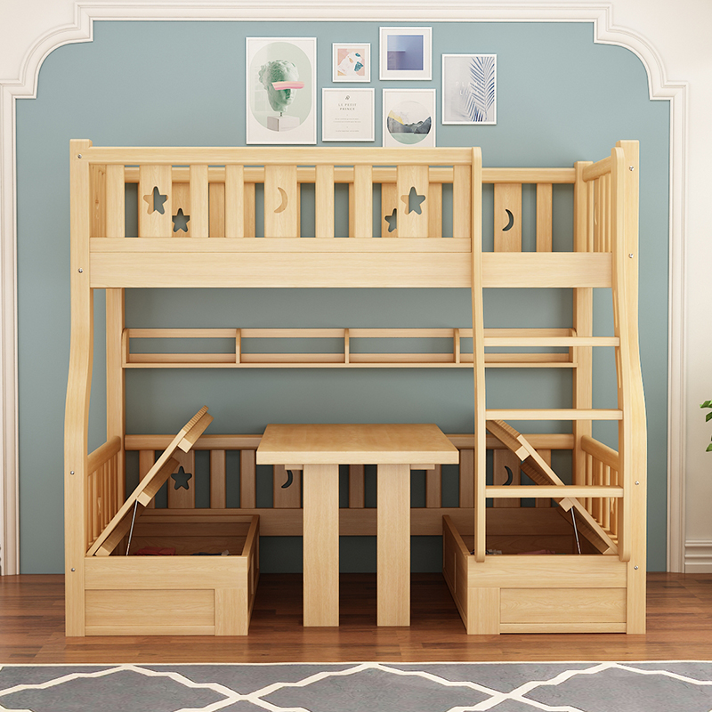 上下床双层床子母儿童床多功能组合成人上床下桌高低床带书桌实木