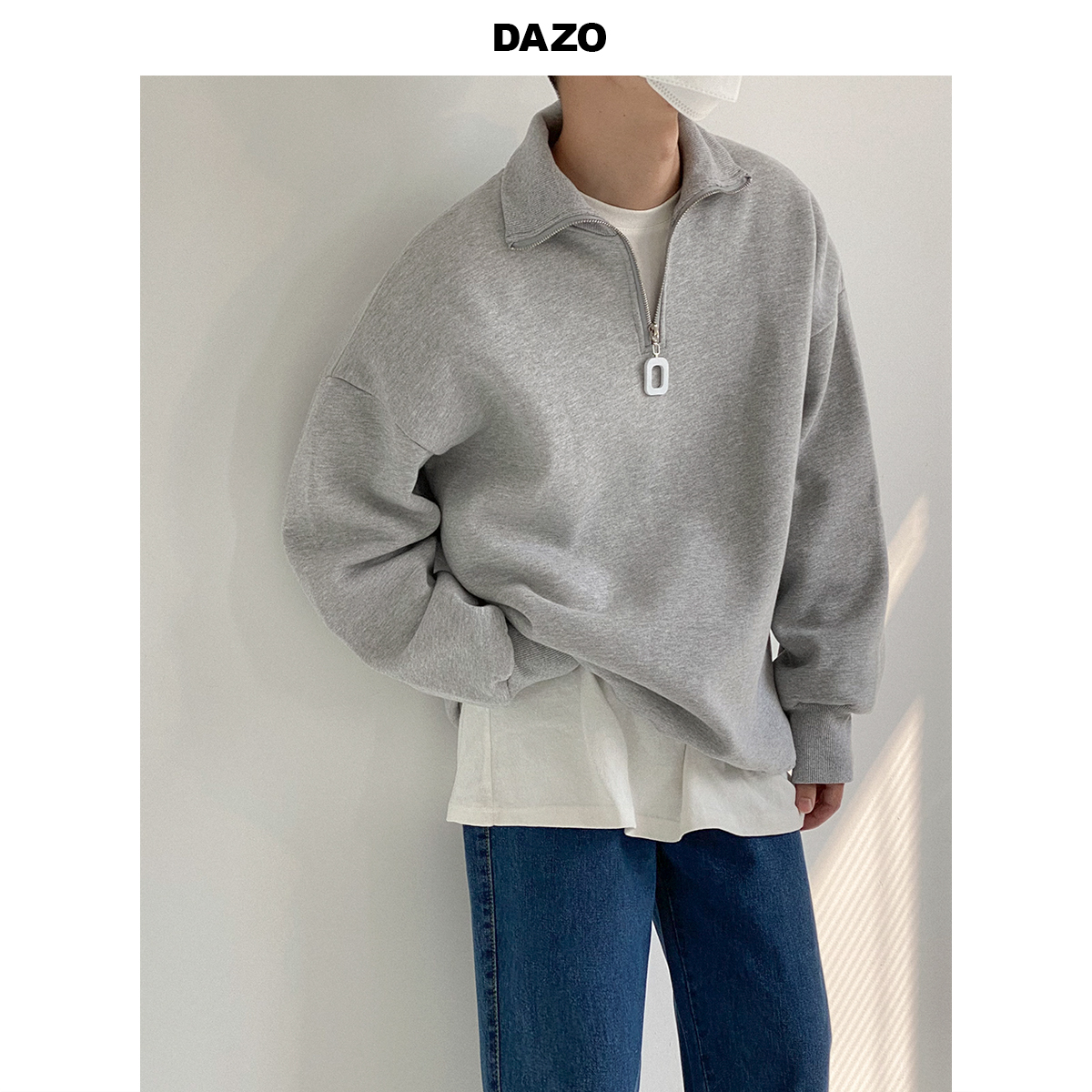 DAZO 拉链立领卫衣男秋冬季抓绒宽松翻领运动外套秋装韩版潮流