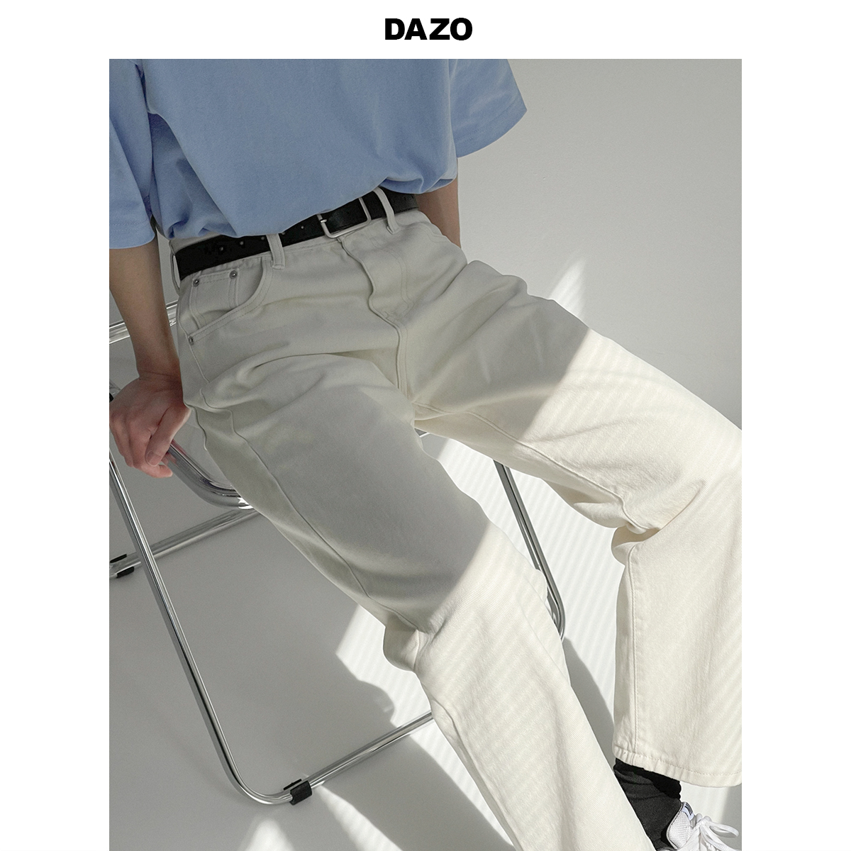 DAZO 白色牛仔裤男ins春秋休闲九分裤潮牌宽松直筒裤子帅气百搭潮
