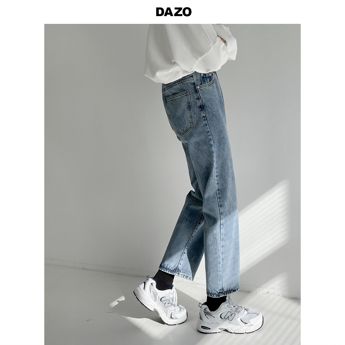 DAZO 牛仔裤男宽松直筒潮牌九分裤ins帅气百搭春季韩版潮流裤子