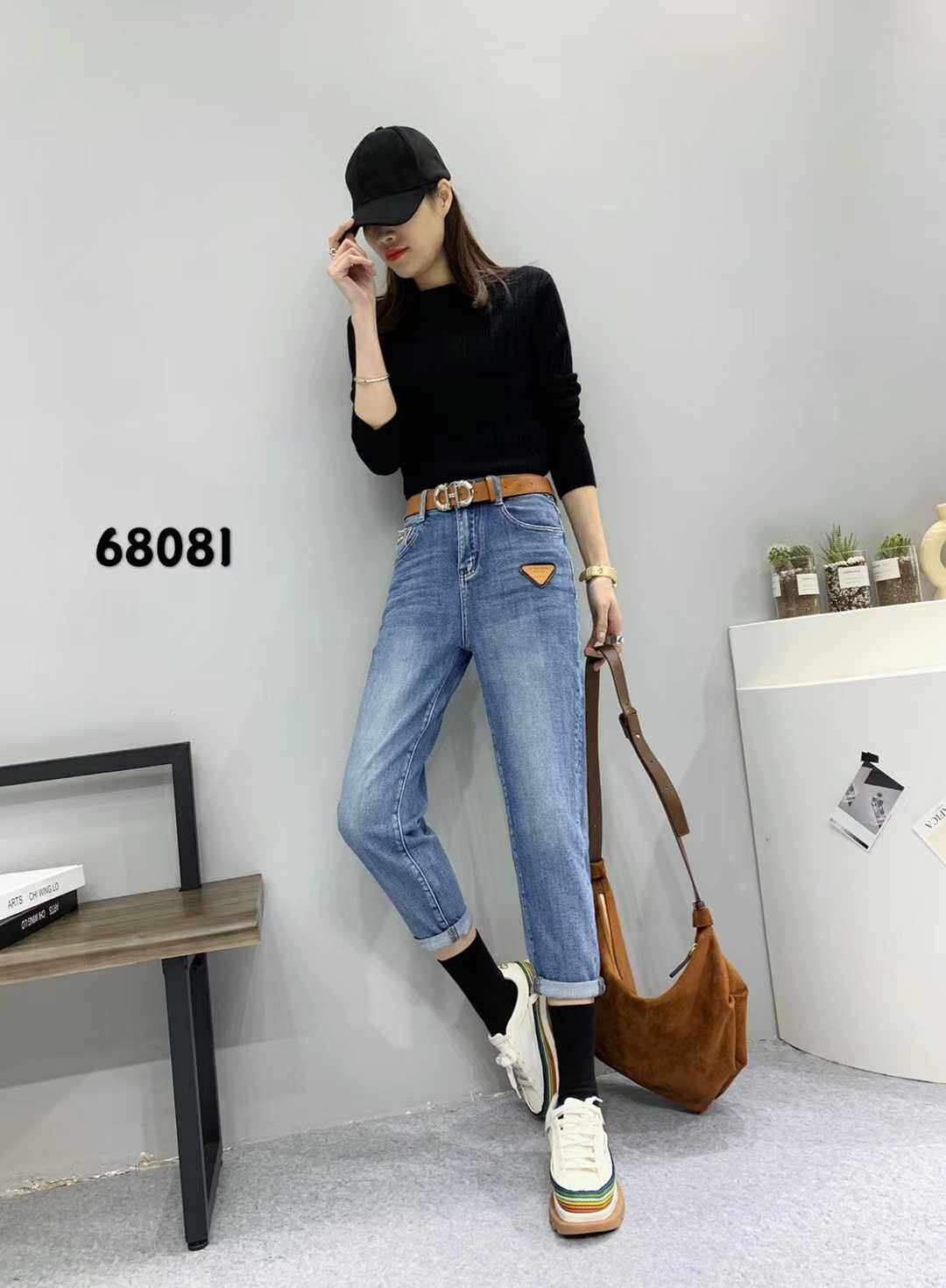 2021春款古月68081弹力时尚百搭显瘦微垮老爹牛仔裤