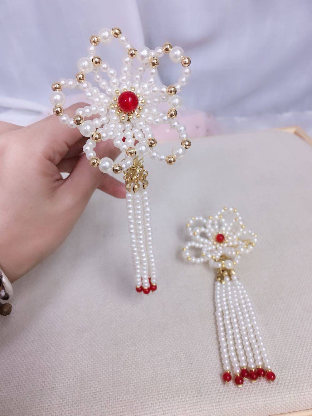 古风花发珠珠仿珍发饰发夹发簪汉服艺工制作发饰