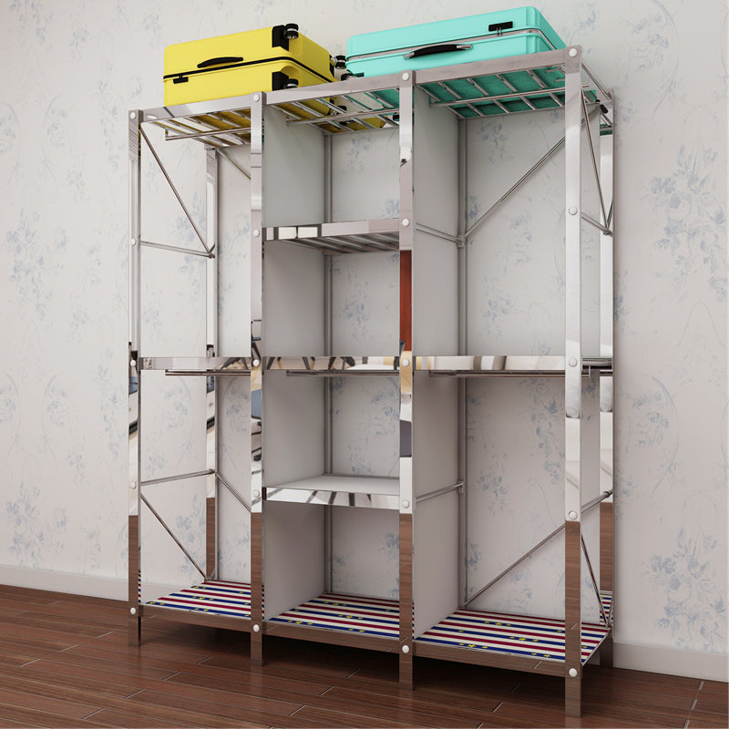 衣柜简易易布钢管加粗加固不锈钢全钢钢架螺丝简易衣柜