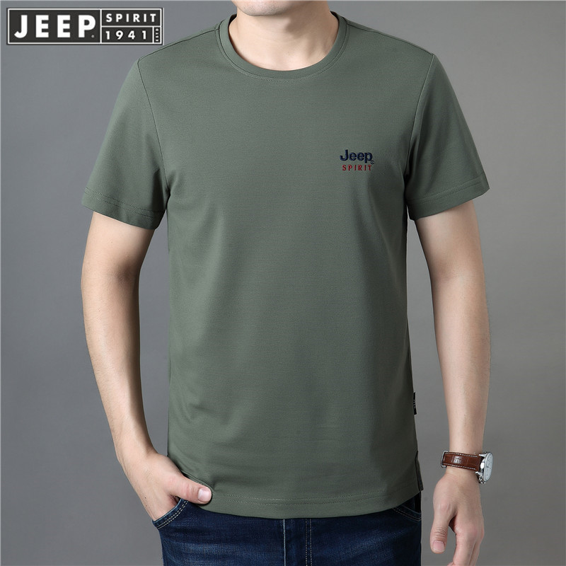 JEEP/吉普2022夏季轻奢珠地棉透气运动圆领短袖t恤排汗宽松半袖男