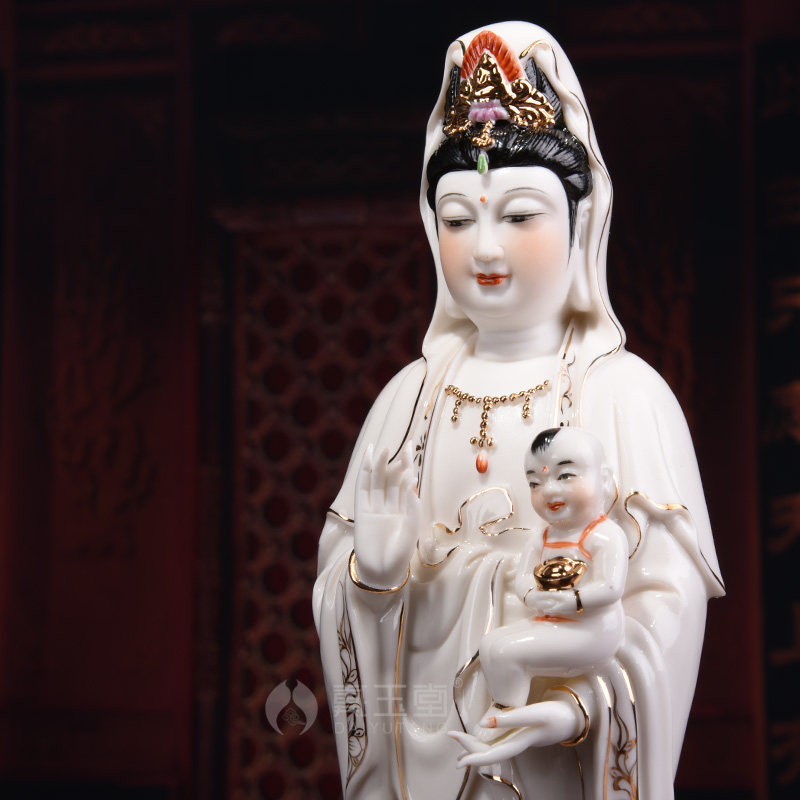 戴玉堂陶瓷南海观音菩萨供奉送子保平安佛像供奉家用娘娘神像摆件
