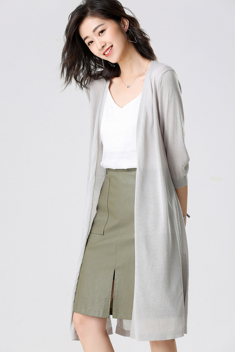 冰丝针织开衫女中长款夏薄款防晒衫韩版空调衫外搭披肩