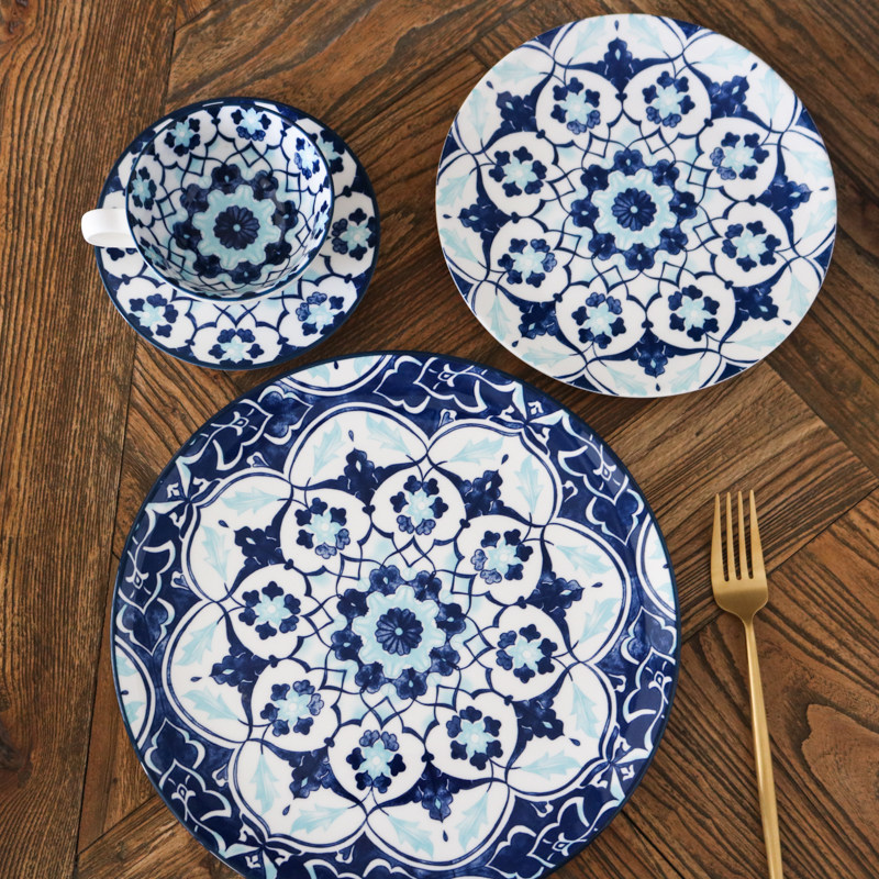 w1962出口澳洲陶瓷斜纹波西米亚水彩花卉图案餐具盘