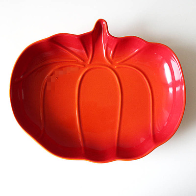 w1962法国同款渐变色红橙绿三色南瓜餐盘/菜盘/质感立体微波炉盘