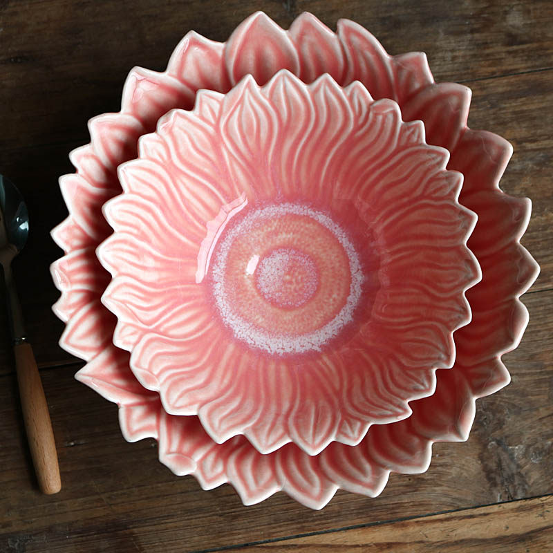 w1962出口欧洲立体体大葵花葵花向日向日葵花朵造型粉色碗