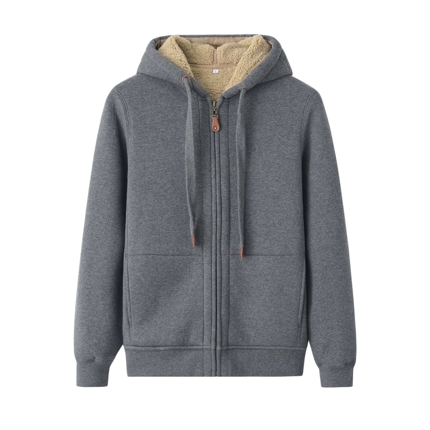 加绒卫衣男款仿羊羔绒秋冬加厚开衫宽松连帽运动衫厚外套纯色上衣