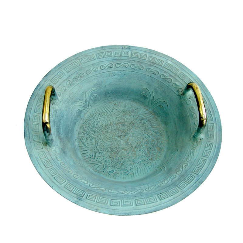 纯铜仿古古龙洗盆共振盆搓水盆鱼洗盆喷水响声装饰摆件