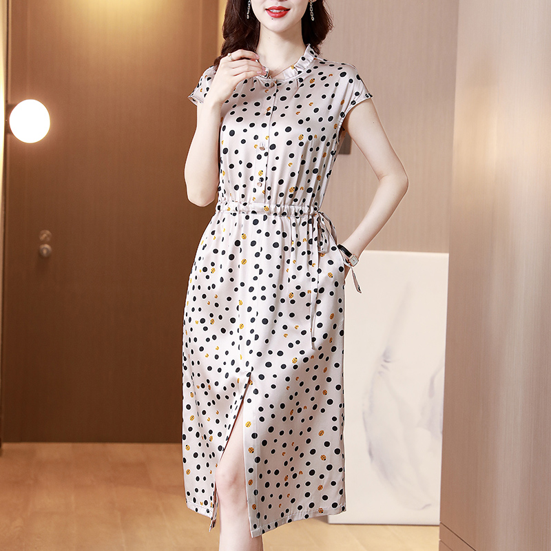 重磅真丝连衣裙女短袖大牌2022年夏季气质高端品牌杭州桑蚕丝裙子