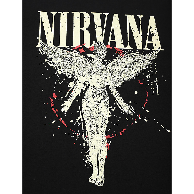 欧美美高街复古涅盘天使长袖男女oversize嘻哈暗黑t恤