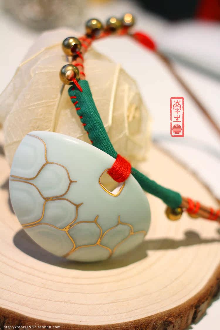 陶瓷1987景德镇饰品创意陶瓷项链莲花吊坠手工描绘