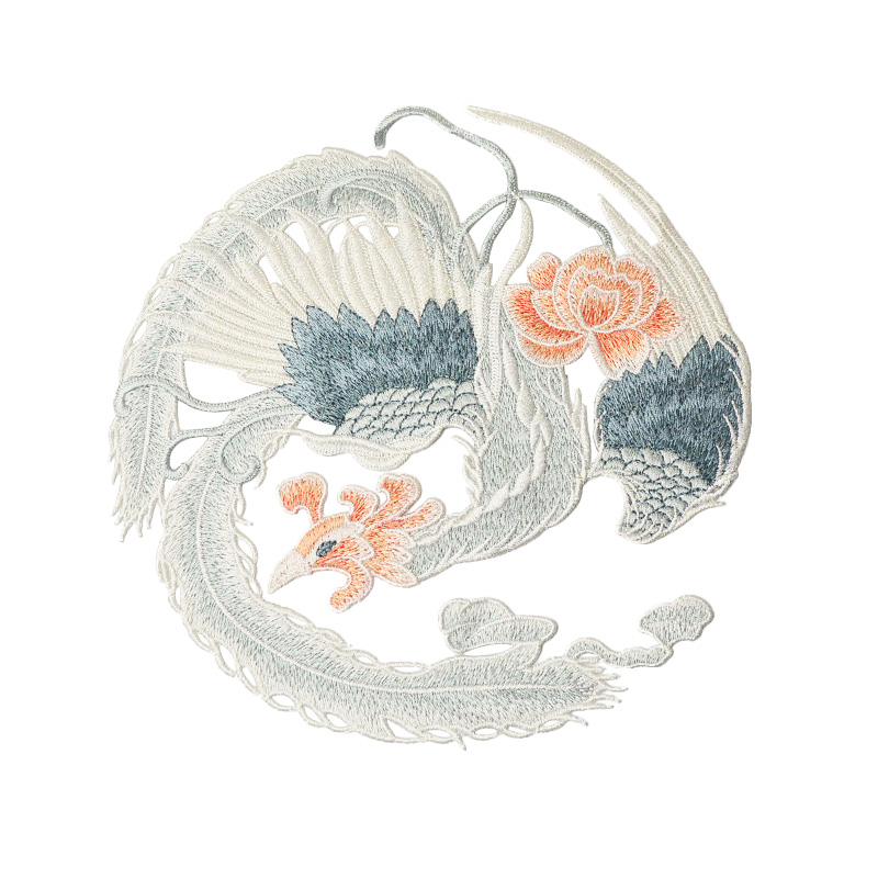 新品水溶中国国风凤凰刺绣汉服功夫服装装饰布贴