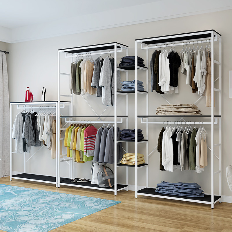 包邮服装店展示架陈列柜衣帽架双层落地式组合货柜铁艺挂衣架鞋柜