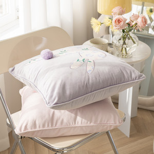 水星家纺兔子贴布绣靠垫沙发靠背客厅靠枕床头可爱卡通抱枕