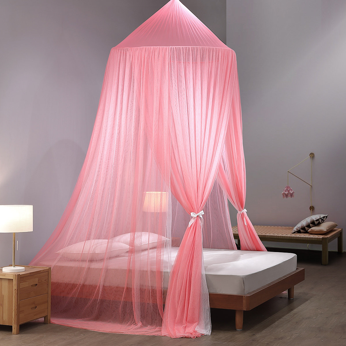 水星家纺正品圆顶落地蚊帐双人时尚双层公主风免蚊帐