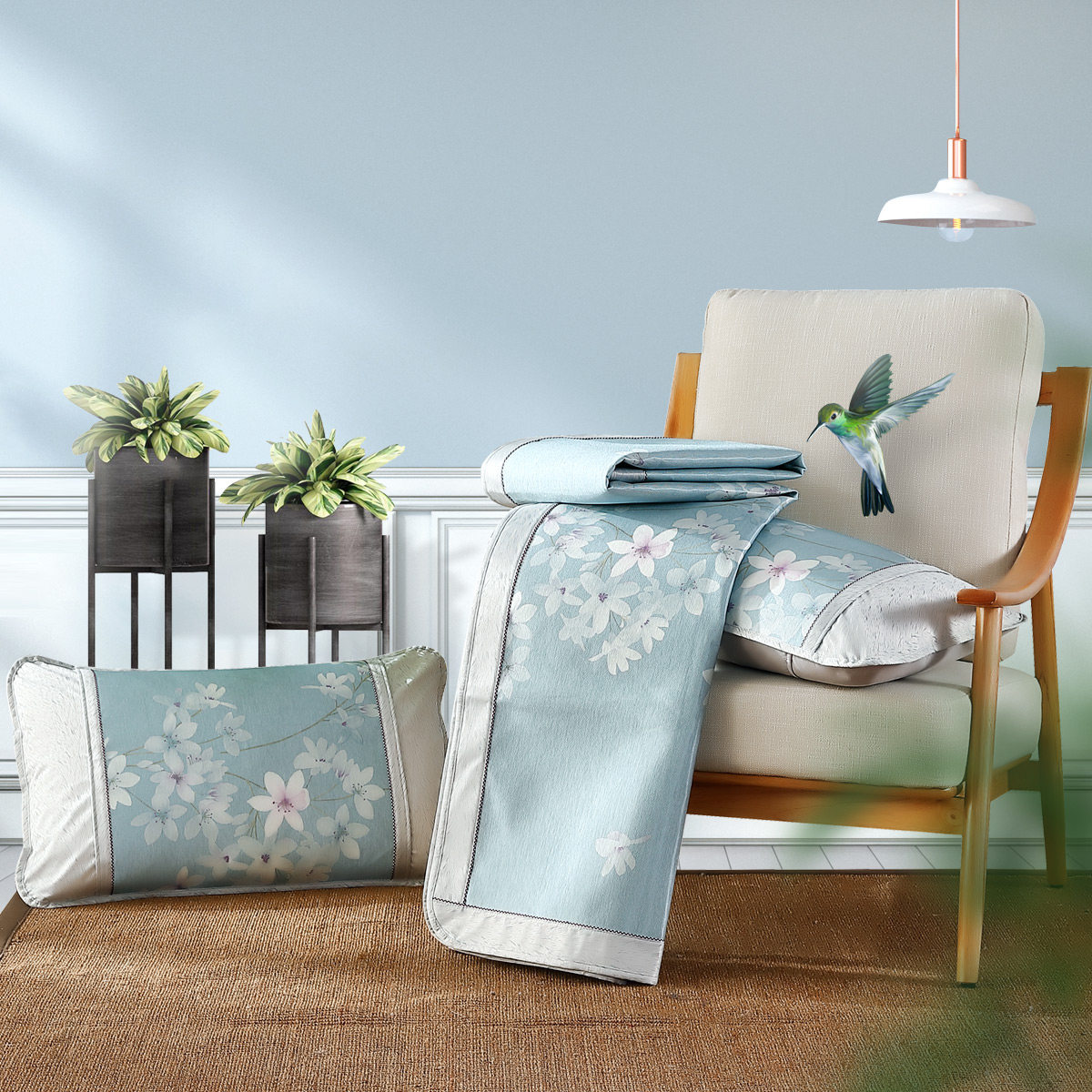 水星家纺冰丝席1.8米可折叠凉席二/三件套学生宿舍夏季空调软席子