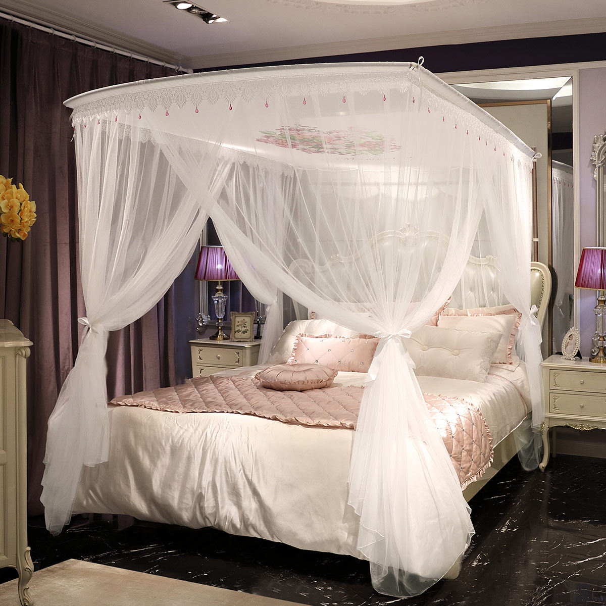 水星家纺1.8m床双人家用床上用品1.5m床 琳琅花语导轨伸缩蚊帐