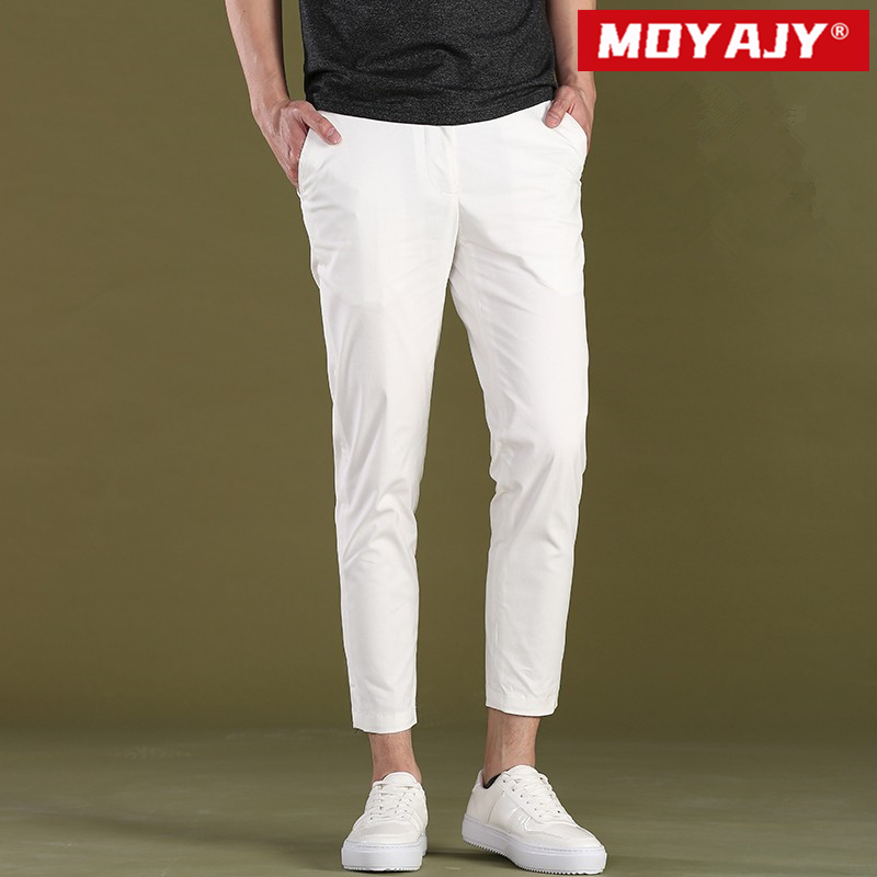 MOYAJY夏季薄款休闲九分裤男修身韩版小脚纯色百搭纯棉弹力9分裤