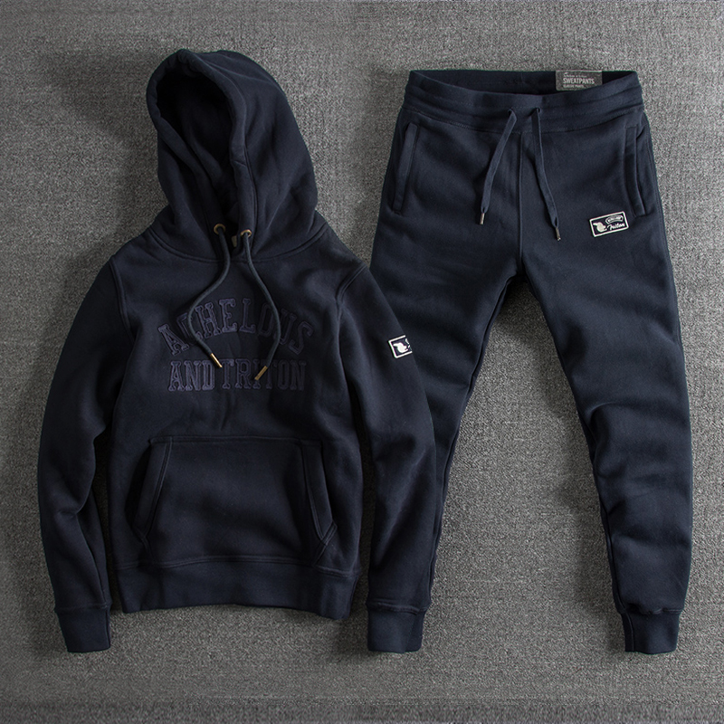 冬季纯棉潮男士休闲卫衣套装健身运动服连帽套头大码宽松外套绒衫