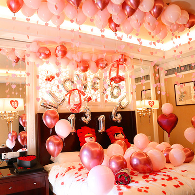 婚房装饰宝石红气球套餐结婚礼卧室创意浪漫婚房布置套装场景用品