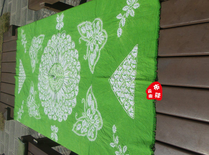 云南翠绿色115cm纷飞大理挂帘台布床单扎染手工白族扎染