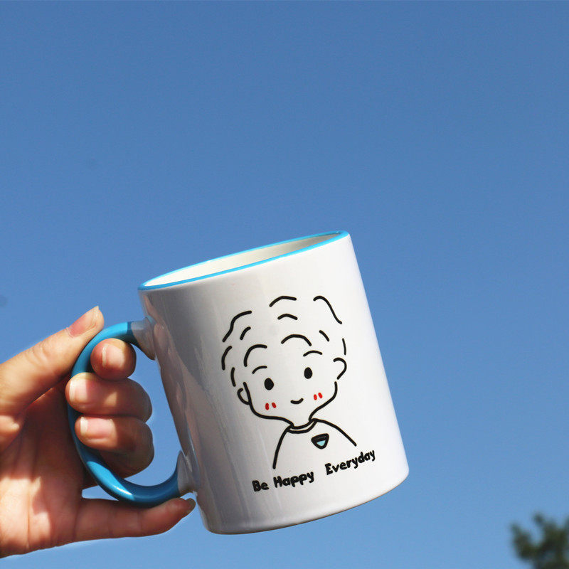 创意杯子喝水头像男孩女孩奶杯牛奶可爱咖啡杯情侣马克杯