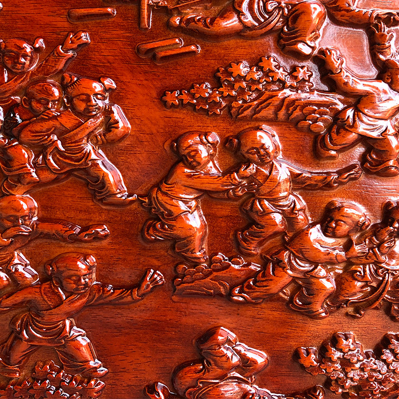 东阳木雕中式复古风格实木浮雕百子客厅背景墙木雕