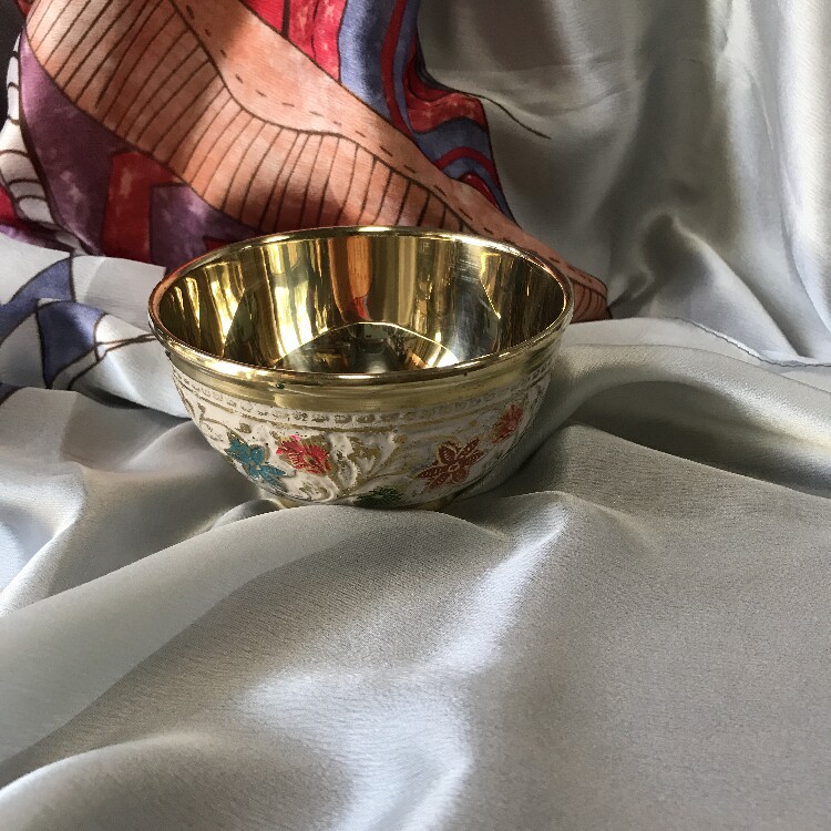 印度手工雕花漆彩纯铜餐具黄铜碗养生铜新年碗
