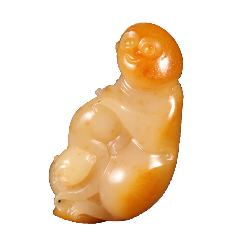 在售黄沁独双灵正宗新疆和田苏工生肖猴玉挂件颈饰