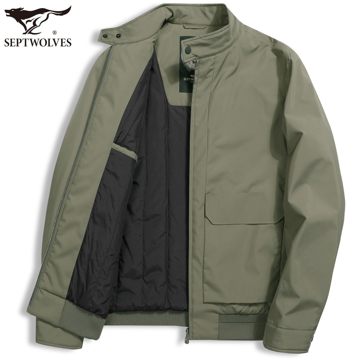 【夹棉防风】七匹狼夹克男装2021秋冬新款中年立领厚棉服男士外套