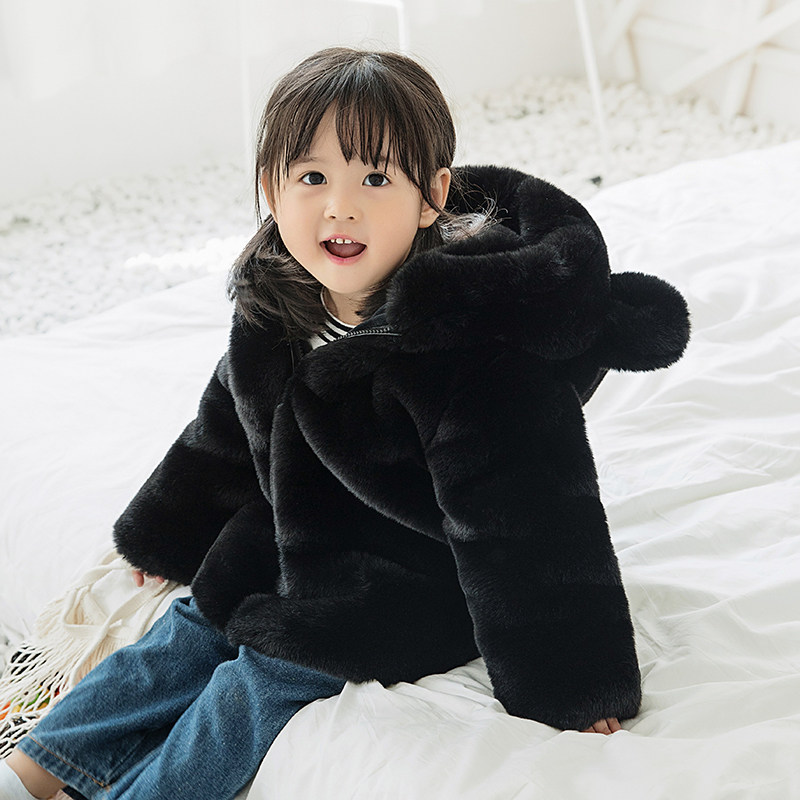 宝宝皮草外套冬季女童可爱熊耳朵男童童装儿童皮草