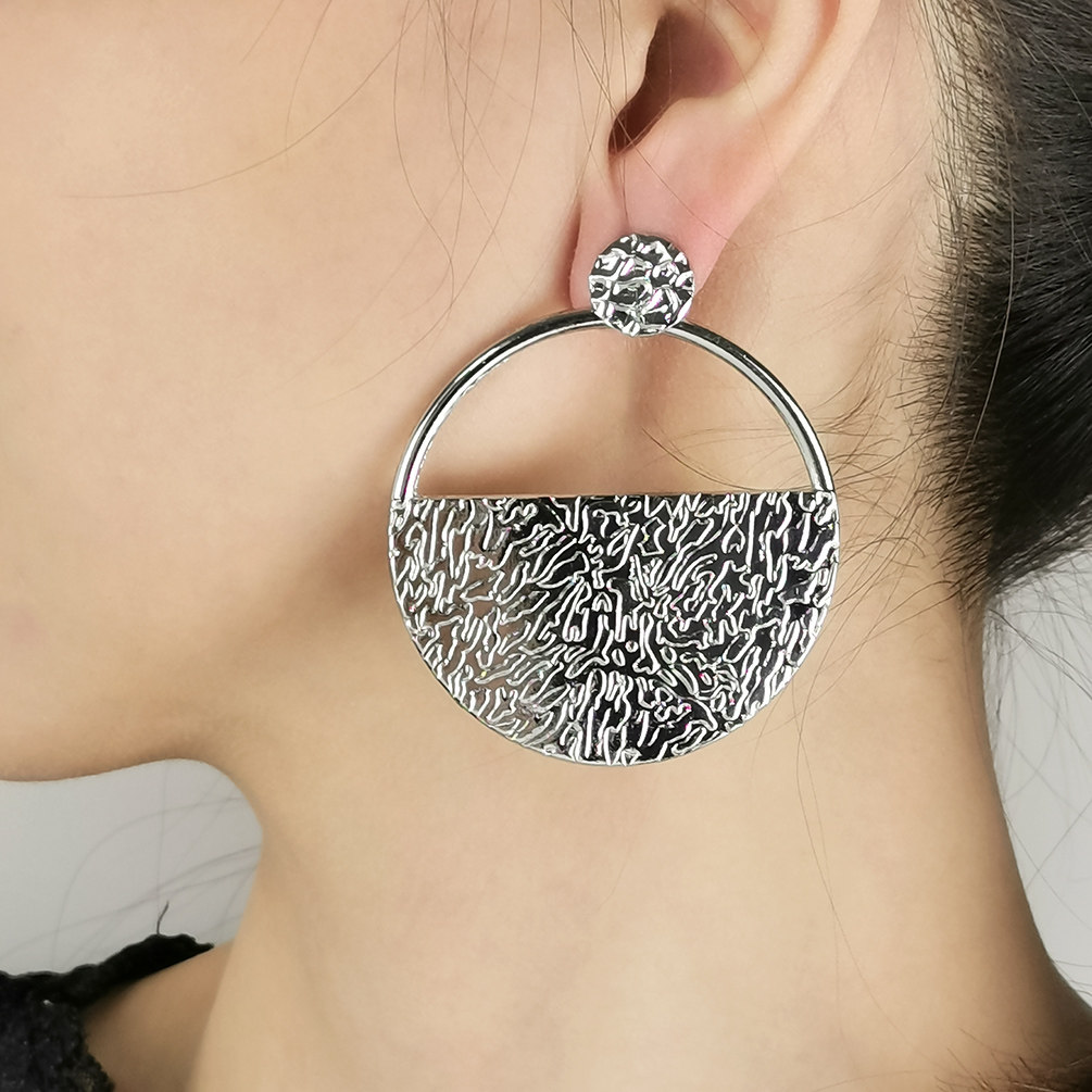 新款欧美夸张金属圆形大耳耳环女网网红合金耳环