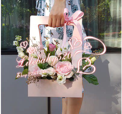手提花篮折叠插花花艺纸盒花盒纸质小型鲜花礼品袋