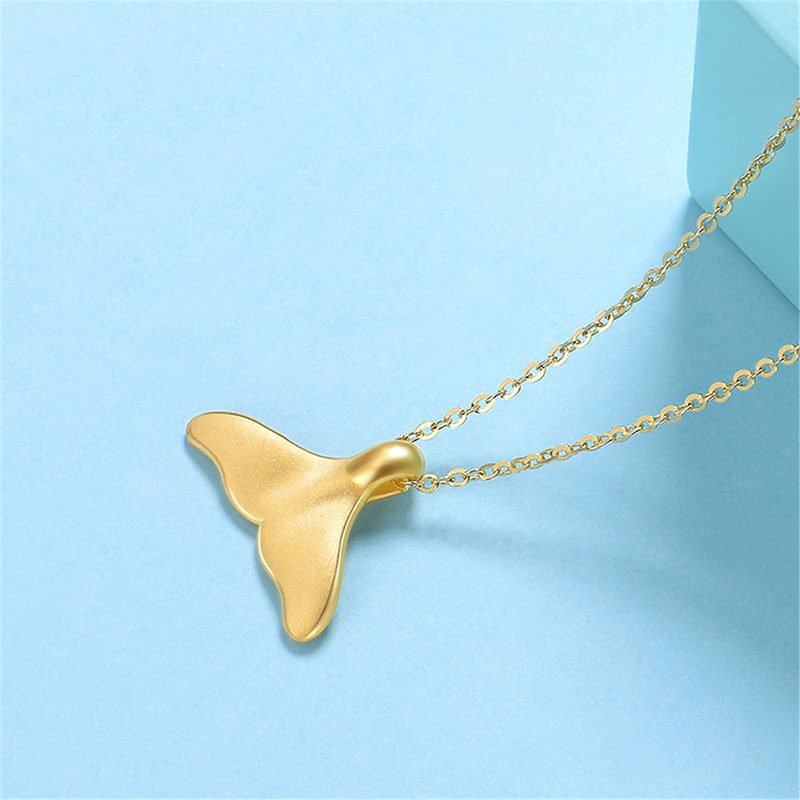 珂兰美人鱼黄金吊坠3d金海豚鱼尾尾巴项坠余生颈饰