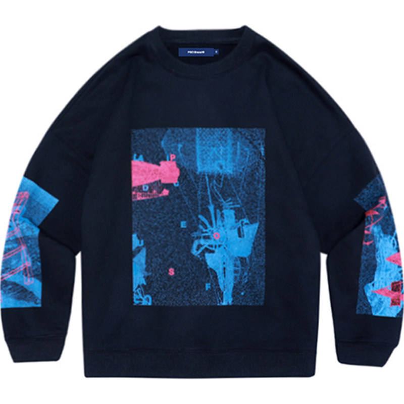 psobrand19aw4红黑蓝抓宽松港风情侣装圆领潮牌卫衣