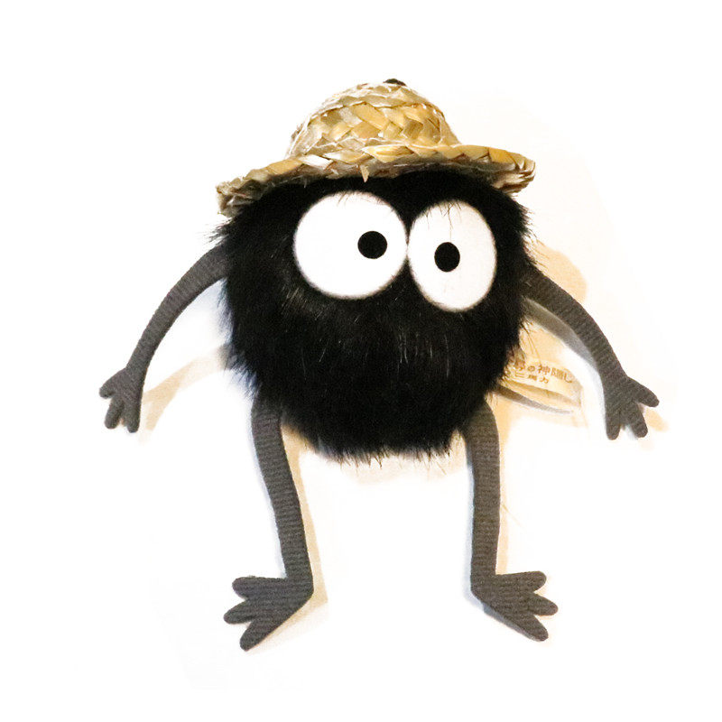 驱霉运可爱草帽黑煤球煤炭精灵包包挂件毛绒拉震黑炭球小黑球挂饰