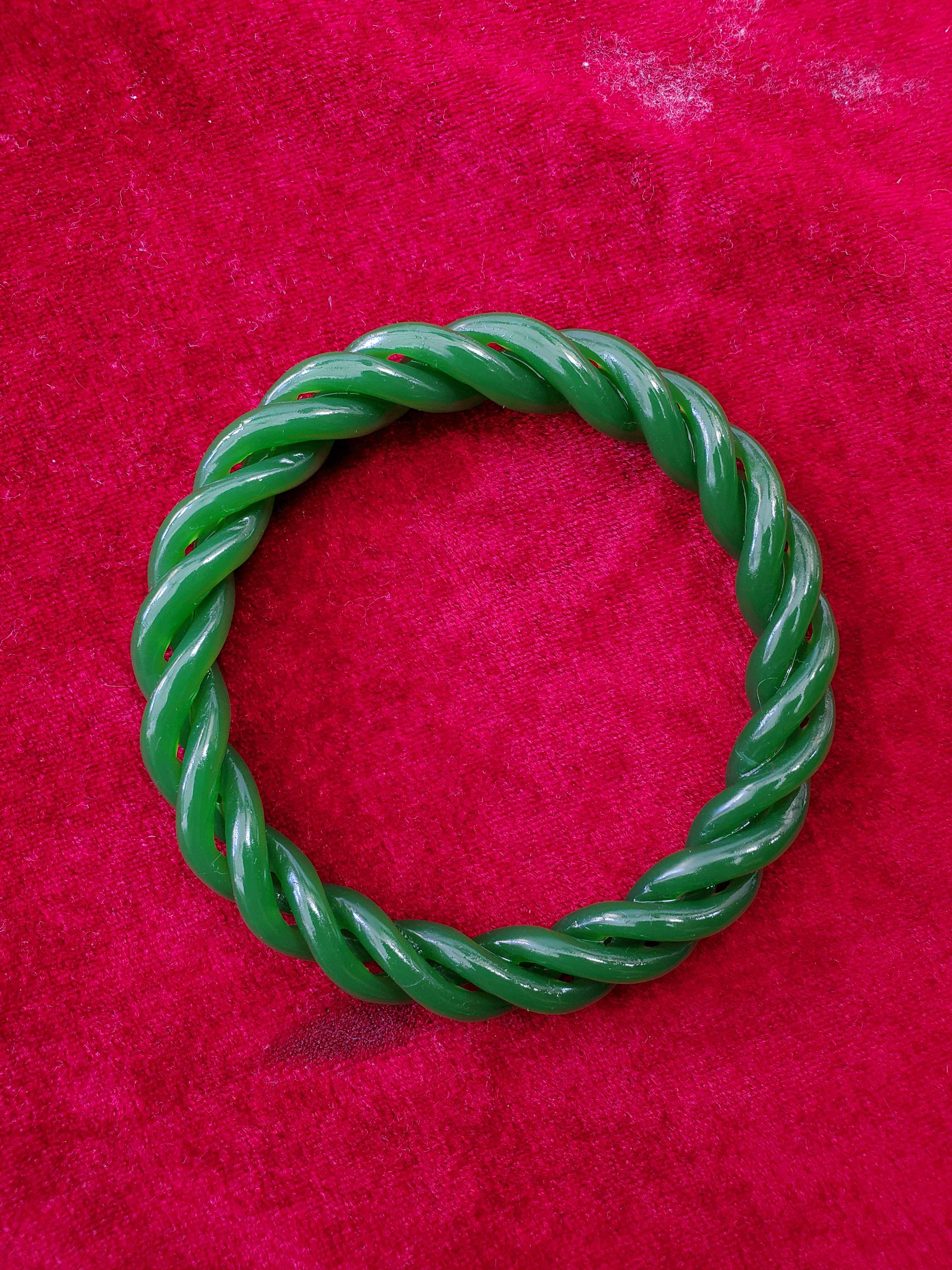 天然手镯和田碧玉扭丝麻花菠菜绿冰底无黑点手镯